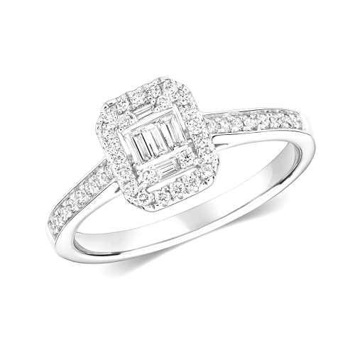 Pave Setting Baguette Cluster Engagement Rings