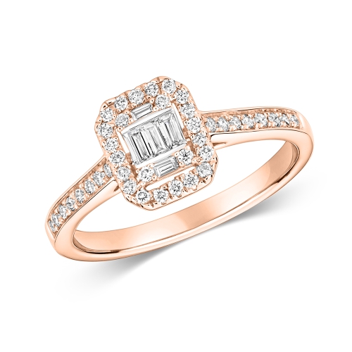 Pave Setting Baguette Rose Gold Engagement Rings