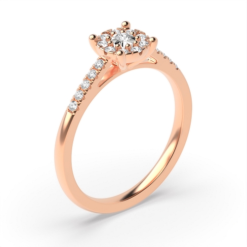 4 Prong Round Rose Gold Illusion accented stone Engagement Rings