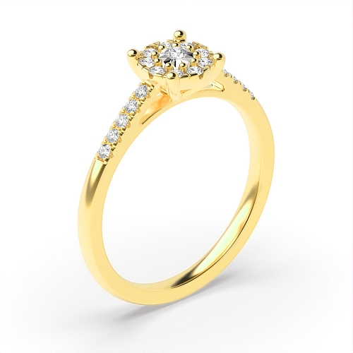 4 Prong Round Yellow Gold Illusion accented stone Engagement Rings