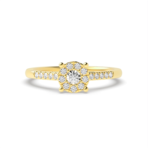 4 Prong Round Yellow Gold Illusion accented stone Engagement Rings