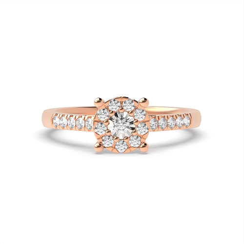 4 Prong Round Rose Gold Illusion side petit Engagement Rings