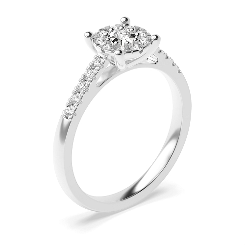 4 Prong Round Illusion side petit Naturally Mined Diamond Engagement Rings