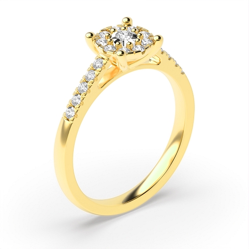 4 Prong Round Yellow Gold Illusion side petit Engagement Rings