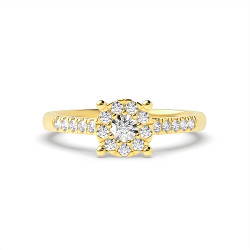 4 Prong Round Yellow Gold Illusion side petit Engagement Rings