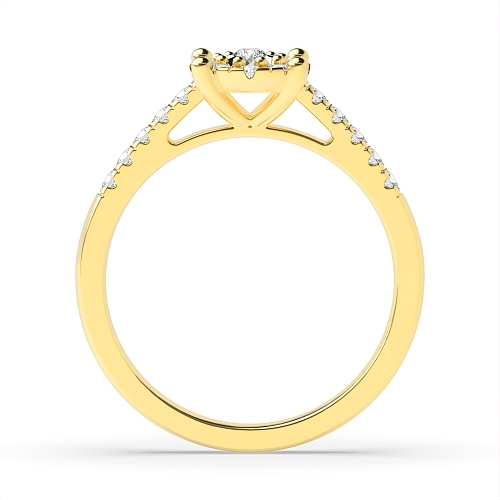 4 Prong Round Yellow Gold Illusion side petit Engagement Rings