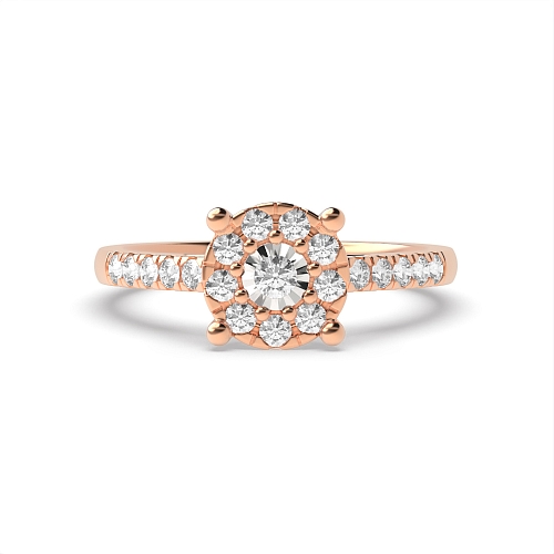 4 Prong Round Rose Gold Illusion side Engagement Rings