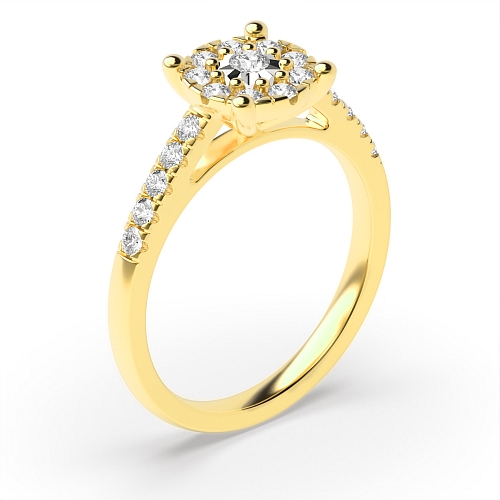 4 Prong Round Yellow Gold Illusion side Engagement Rings