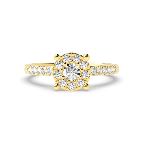 4 Prong Round Yellow Gold Illusion side Engagement Rings
