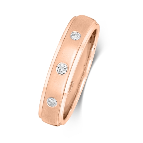 Bezel Setting Round Rose Gold Satin finish Diamond Band Wedding Rings & Bands