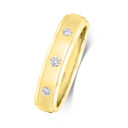 Bezel Setting Round Yellow Gold Satin finish Diamond Band Wedding Rings & Bands