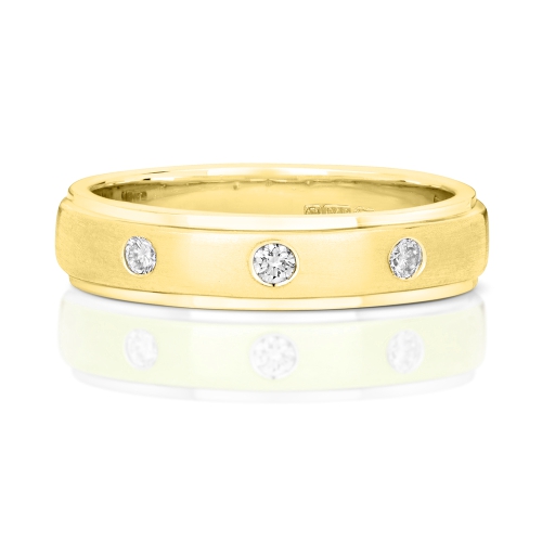 Bezel Setting Round Yellow Gold Satin finish Diamond Band Wedding Rings & Bands