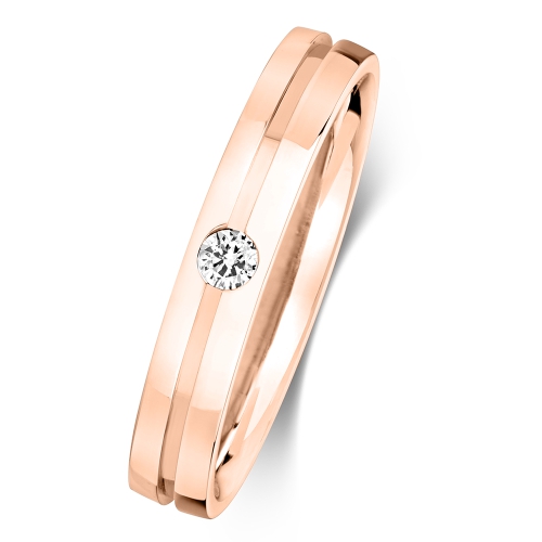 Bezel Setting Round Rose Gold Notched Band Diamond Rings