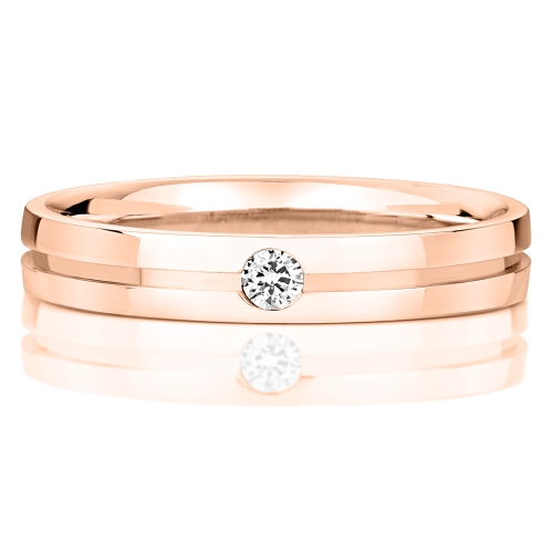Bezel Setting Round Rose Gold Notched Band Diamond Rings
