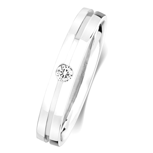 Bezel Setting Round White Gold Notched Band Diamond Rings