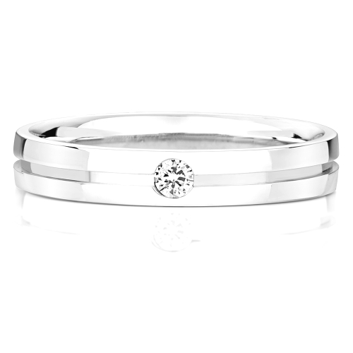 Bezel Setting Round White Gold Notched Band Diamond Rings
