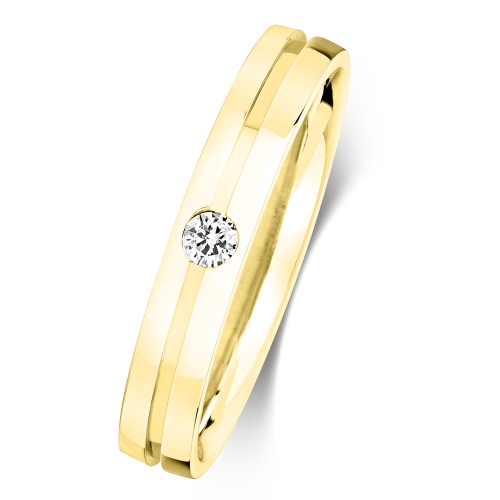 Bezel Setting Round Yellow Gold Notched Band Diamond Rings