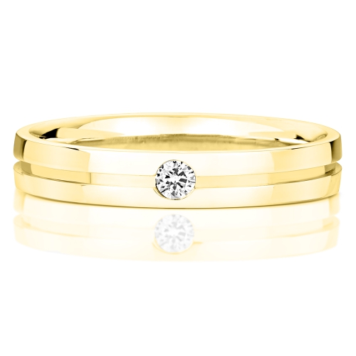 Bezel Setting Round Yellow Gold Notched Band Diamond Rings