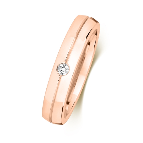 Bezel Setting Round Rose Gold Grooved Band Diamond Rings