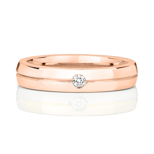 Bezel Setting Round Rose Gold Grooved Band Diamond Rings