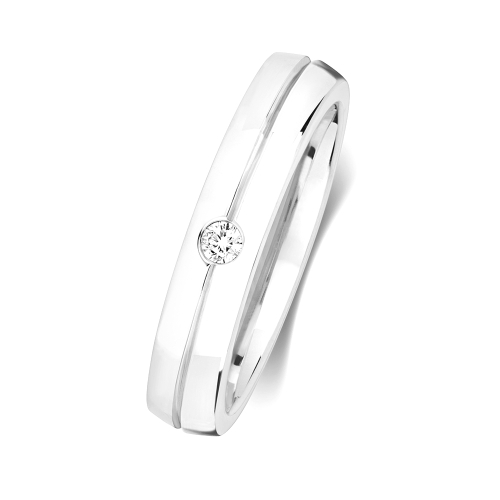 Bezel Setting Round White Gold Grooved Band Diamond Rings