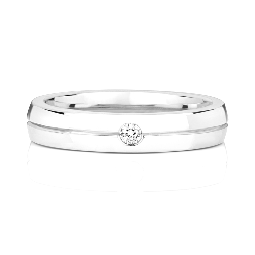 Bezel Setting Round White Gold Grooved Band Diamond Rings