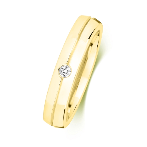 Bezel Setting Round Yellow Gold Grooved Band Diamond Rings