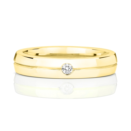Bezel Setting Round Yellow Gold Grooved Band Diamond Rings