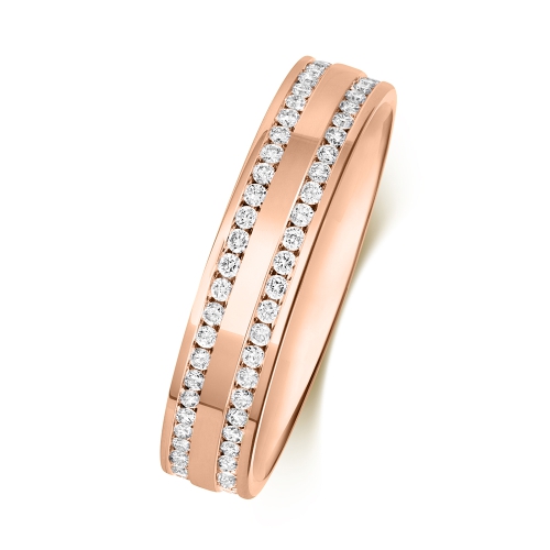 Channel Setting Round Rose Gold Double line Eternity Diamond Rings