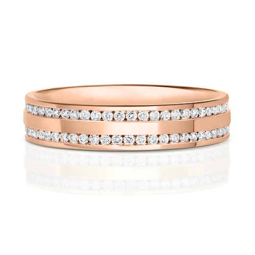 Channel Setting Round Rose Gold Double line Eternity Diamond Rings