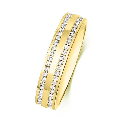 Channel Setting Round Yellow Gold Double line Eternity Diamond Rings