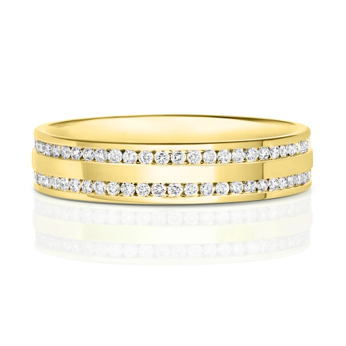 Channel Setting Round Yellow Gold Double line Eternity Diamond Rings
