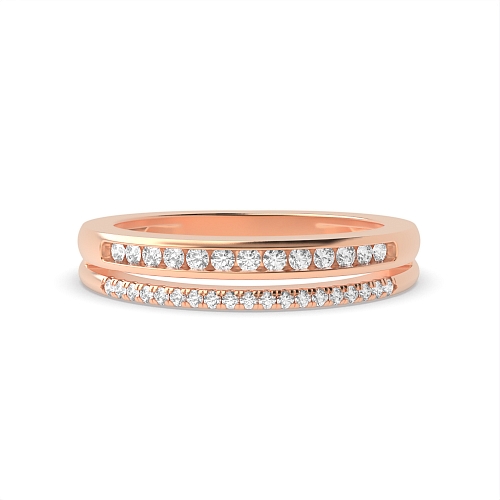 Channel Setting Round Rose Gold Split stacking Eternity Diamond Rings