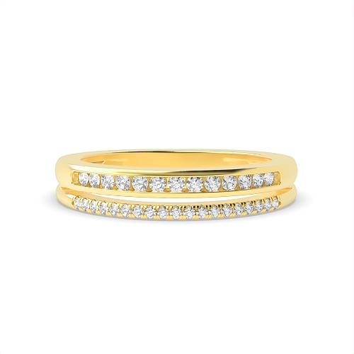 Channel Setting Round Yellow Gold Split stacking Eternity Diamond Rings