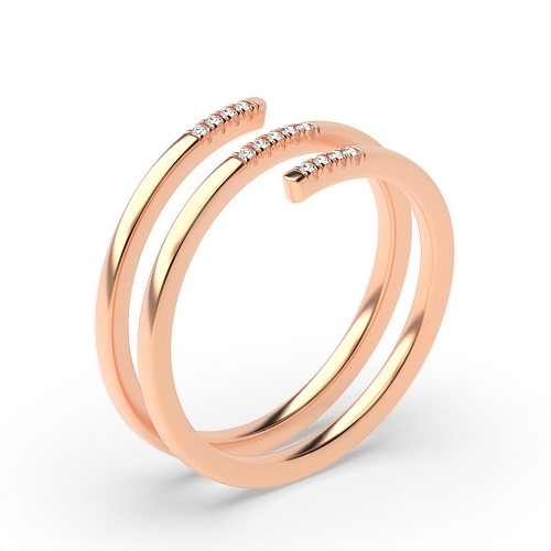 Pave Setting Round Rose Gold Spiral Band Diamond Rings