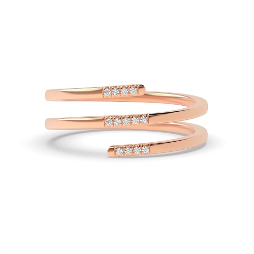 Pave Setting Round Rose Gold Spiral Band Diamond Rings
