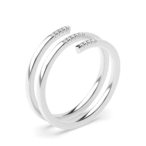 Pave Setting Round White Gold Spiral Band Diamond Rings