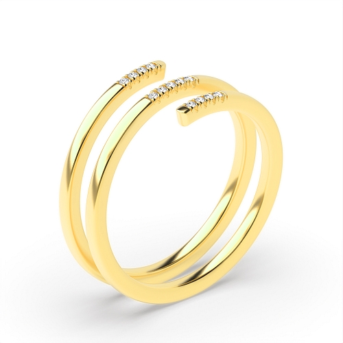 Pave Setting Round Yellow Gold Spiral Band Diamond Rings