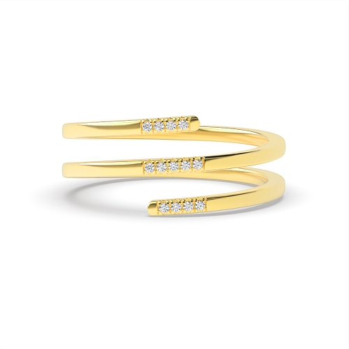Pave Setting Round Yellow Gold Spiral Band Diamond Rings