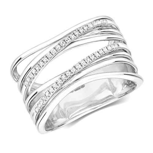 Pave Setting Round Crossover big Half Eternity Engagement Rings
