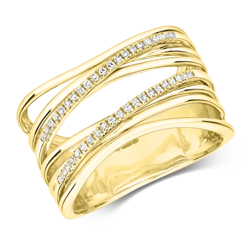 Pave Setting Round Yellow Gold Crossover big Eternity Engagement Rings