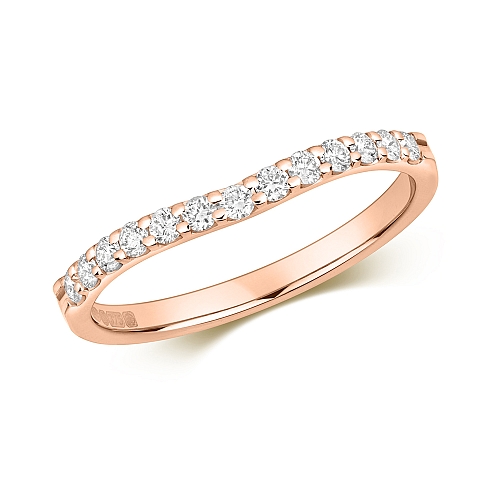 Pave Setting Round Rose Gold Wishbone curved Eternity Wedding Rings & Bands