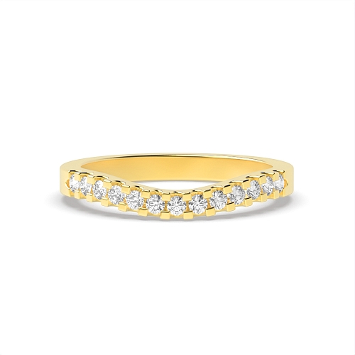 Pave Setting Round Yellow Gold Wishbone curved Wedding Rings & Bands