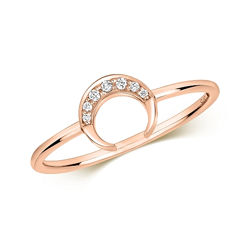Pave Setting Round Rose Gold Crescent moon Engagement Rings