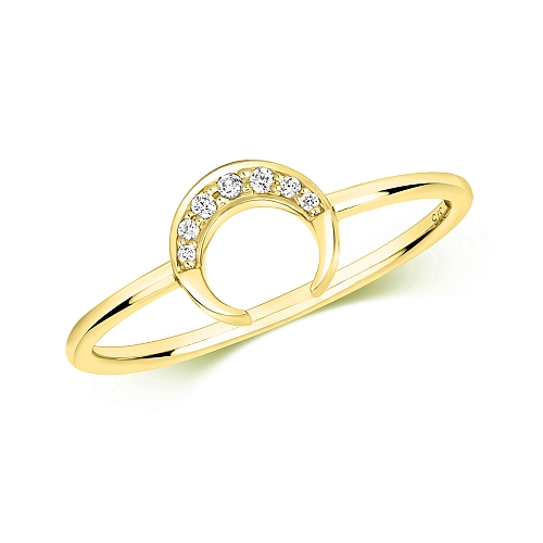 Pave Setting Round Yellow Gold Crescent moon Engagement Rings