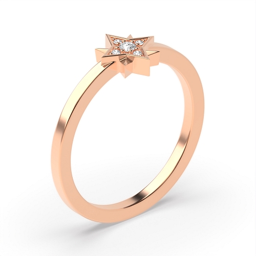 Pave Setting Round Rose Gold Star Engagement Rings