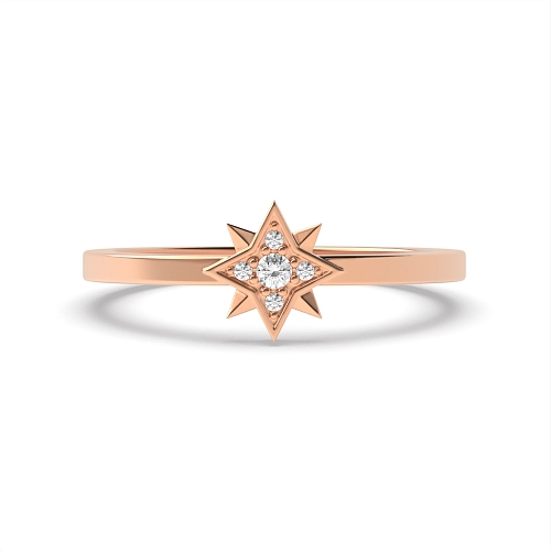 Pave Setting Round Rose Gold Star Engagement Rings