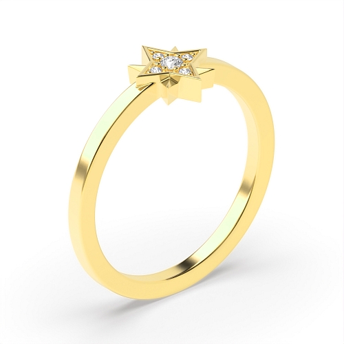 Pave Setting Round Yellow Gold Star Engagement Rings