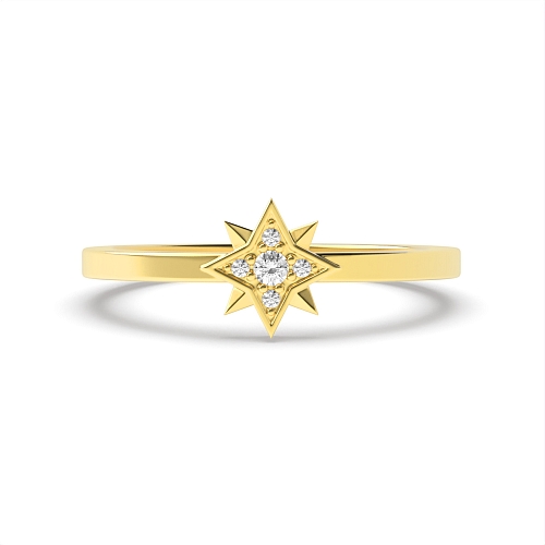 Pave Setting Round Yellow Gold Star Engagement Rings