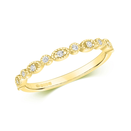 Pave Setting Round Yellow Gold Half Eternity Diamond Rings